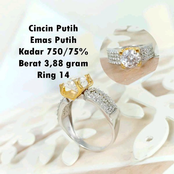 Cincin mata kuning emas putih kadar 75 persen