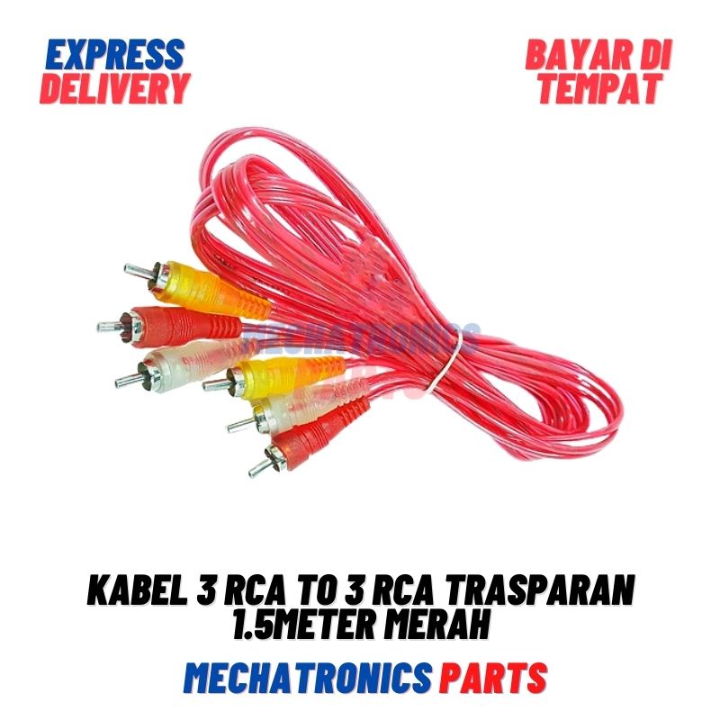 KABEL 3 RCA TO 3 RCA TRASPARAN 1.5METER MERAH