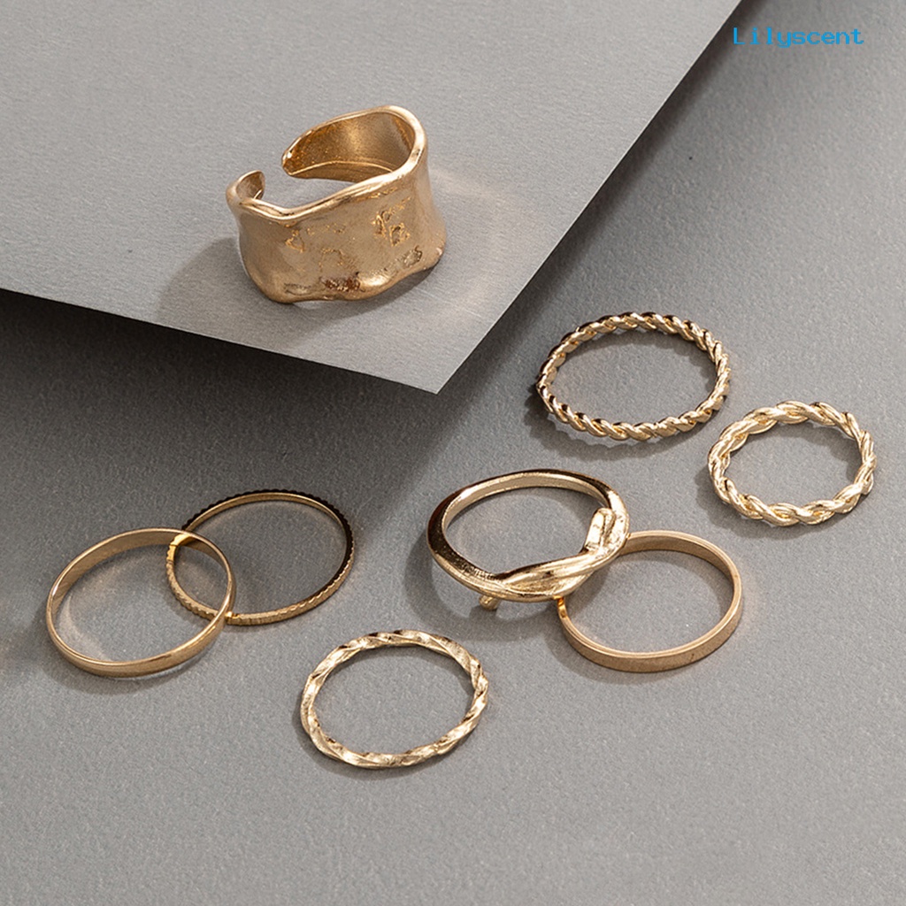 8pcs / Set Cincin Jari Bentuk Kepang Tidak Teratur Bahan Alloy Untuk Aksesoris Perhiasan