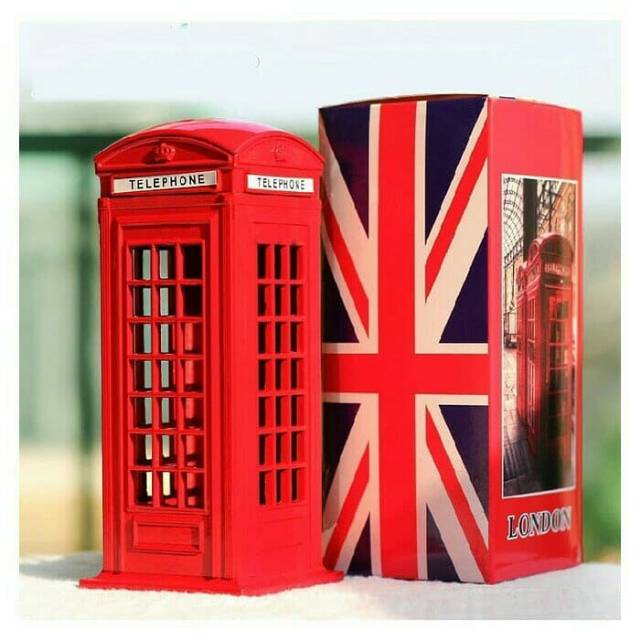 Miniatur telepon london merah celengan telepon box england kotak kado unik pajangan meja kerja-4