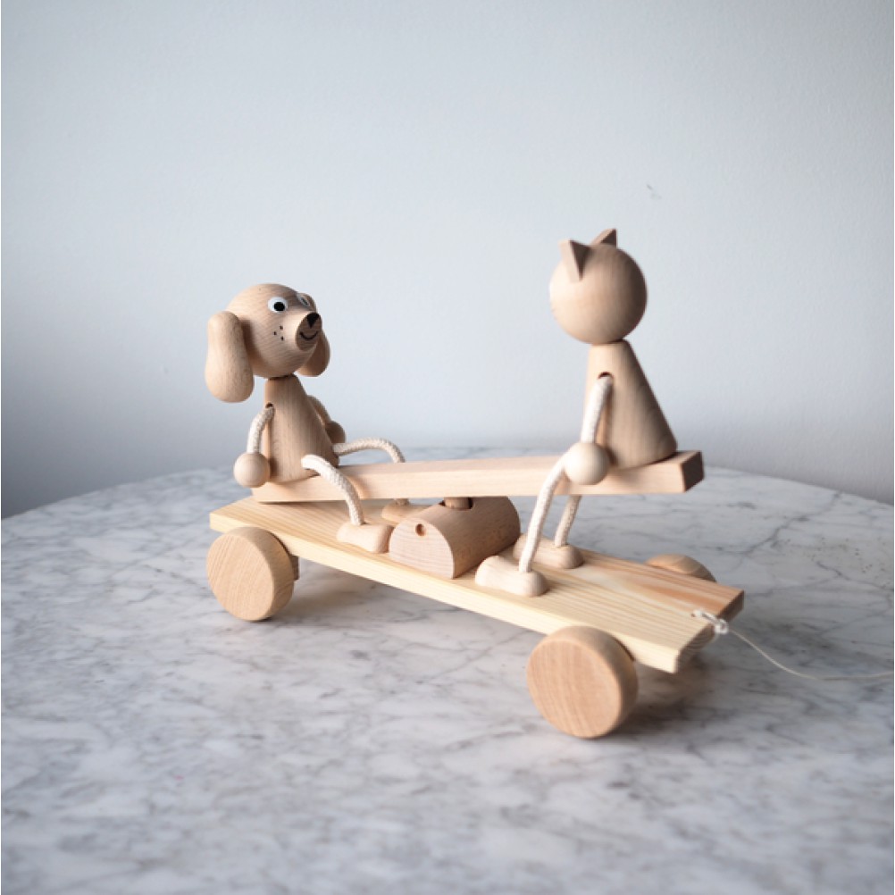 Sarah and Bendrix Cat Dog Wooden Pull along See Saw - Toy Mainan Anak Kayu Tarik Lucu Animal Edukasi