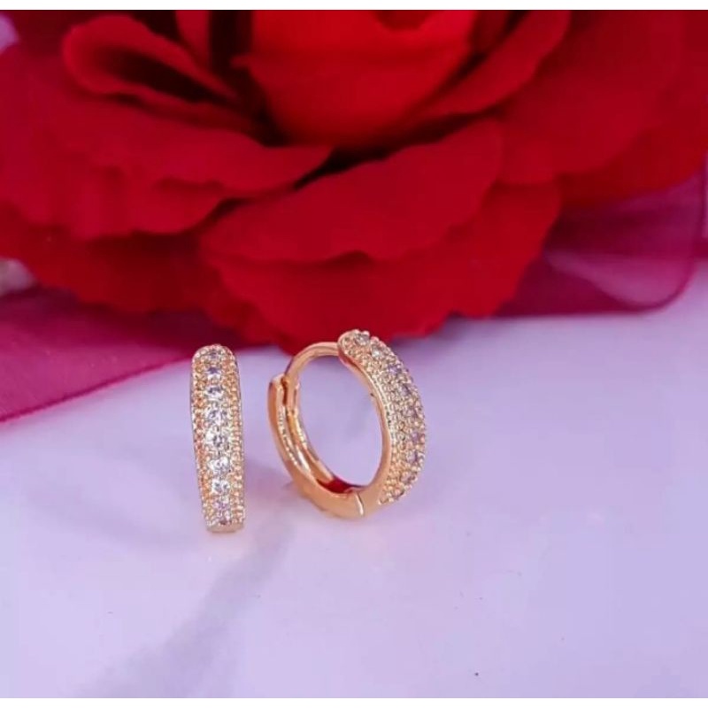 anting jepit permata rosegold fashion wanita titanium original anti luntur