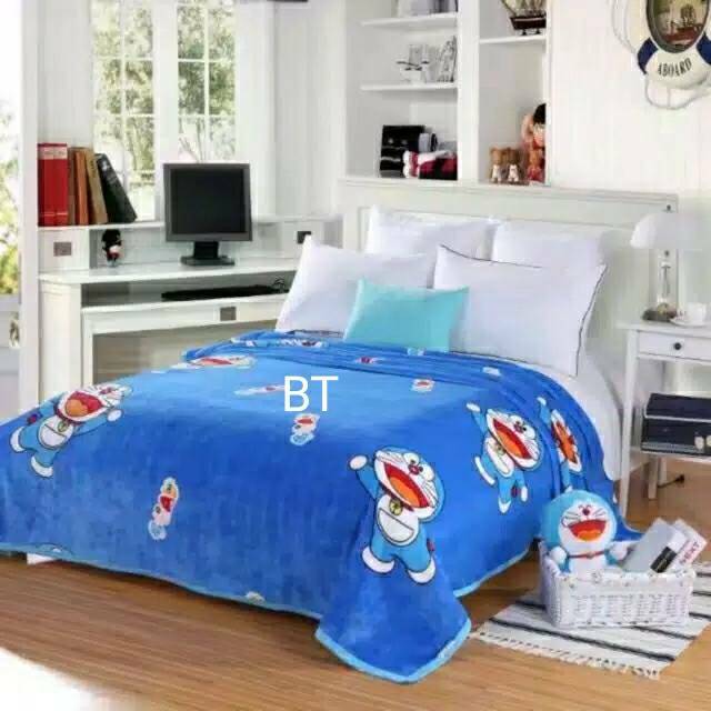 Selimut Karakter Bulu Super Lembut Motif Doraemon Terbaru Size uk 140x200 Terlaris