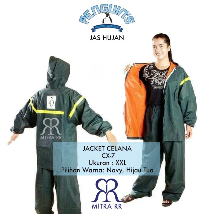 MitraRR Jas Hujan Stelan Jacket Celana PENGUINS CX7 Export Quality 100% PVC Super Tebal CX 7 CX-7