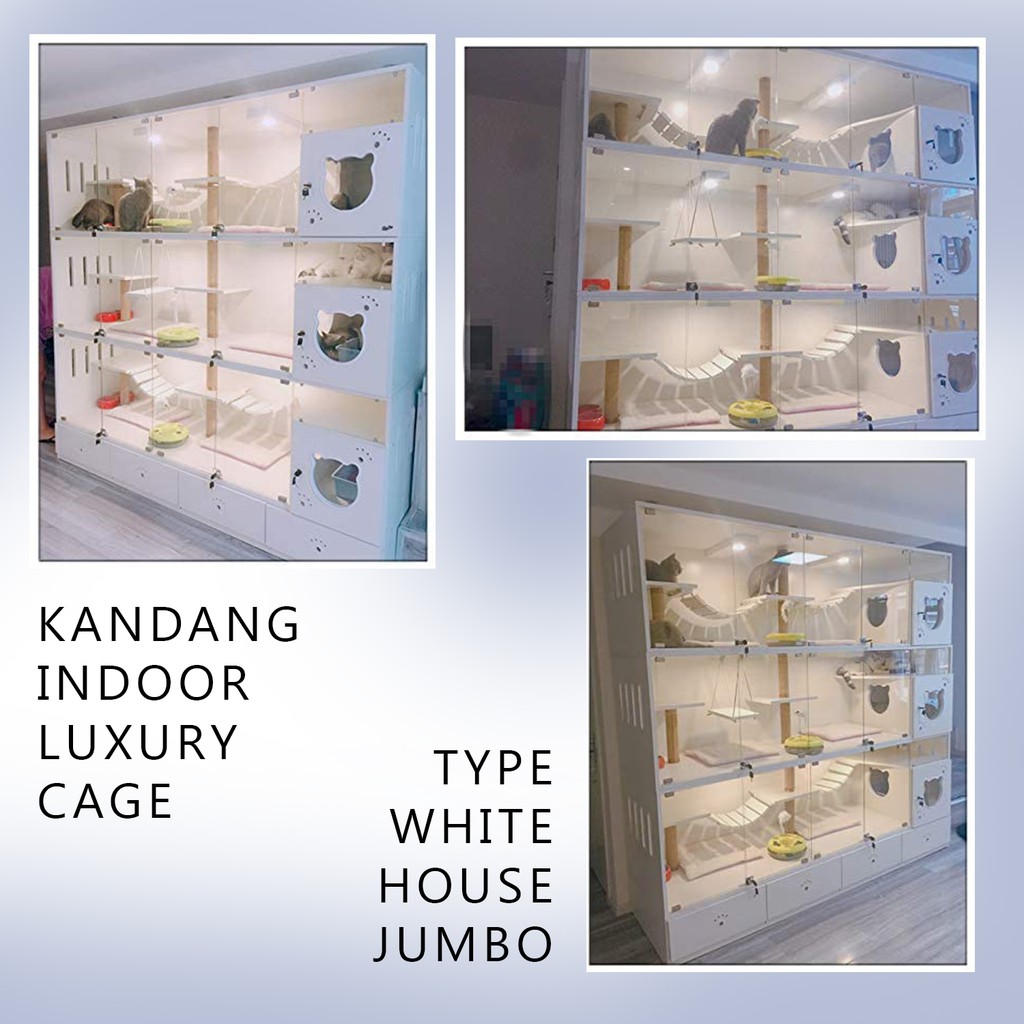 Kandang kucing Type WHITE HOUSE JUMBO kayu jati - LUXURY CAGE