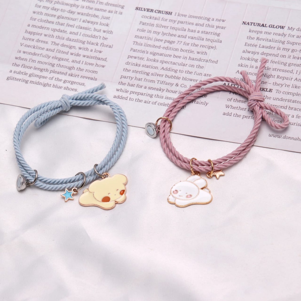 BRACELET COUPLE MAGNET 2PCS GELANG PASANGAN SAHABAT WANITA MAGNET COUPLE BUNNY PB