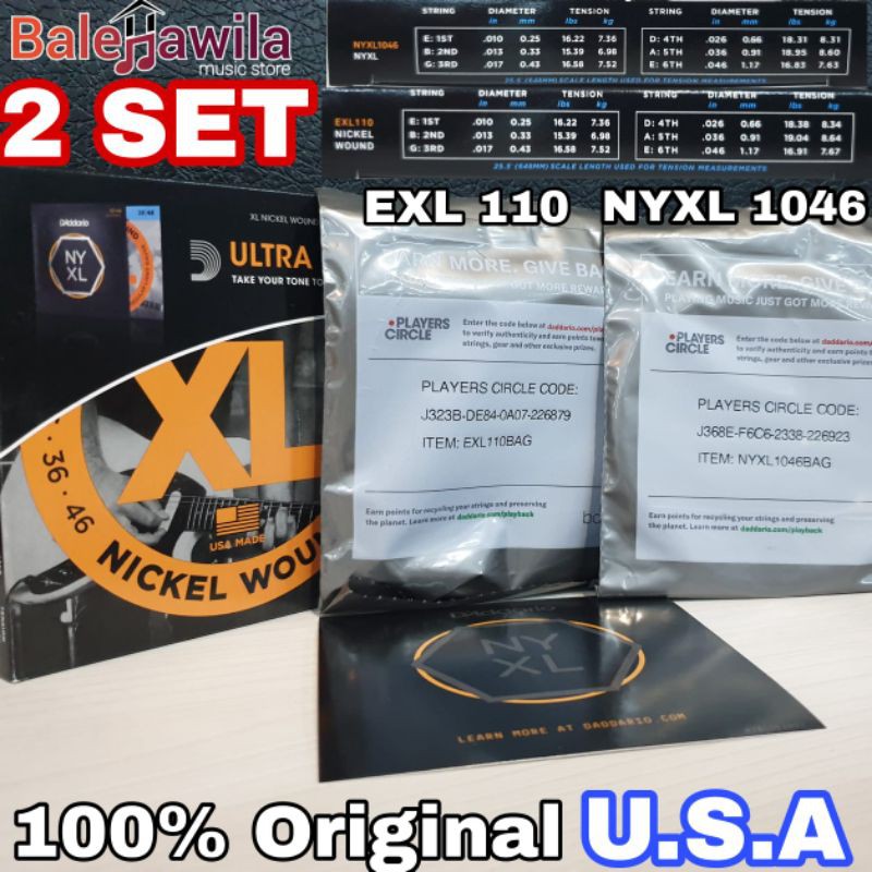 Senar Gitar Elektrik Daddario Ultra pack isi 2 set EXL110 dan NYXL 1046 ORIGINAL