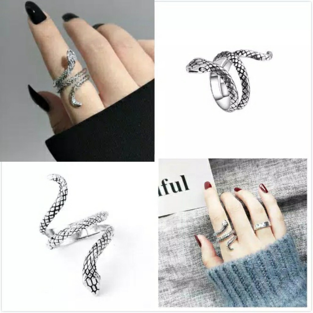 Cincin Model Ular Bahan Alloy Bisa Disesuaikan Warna Silver