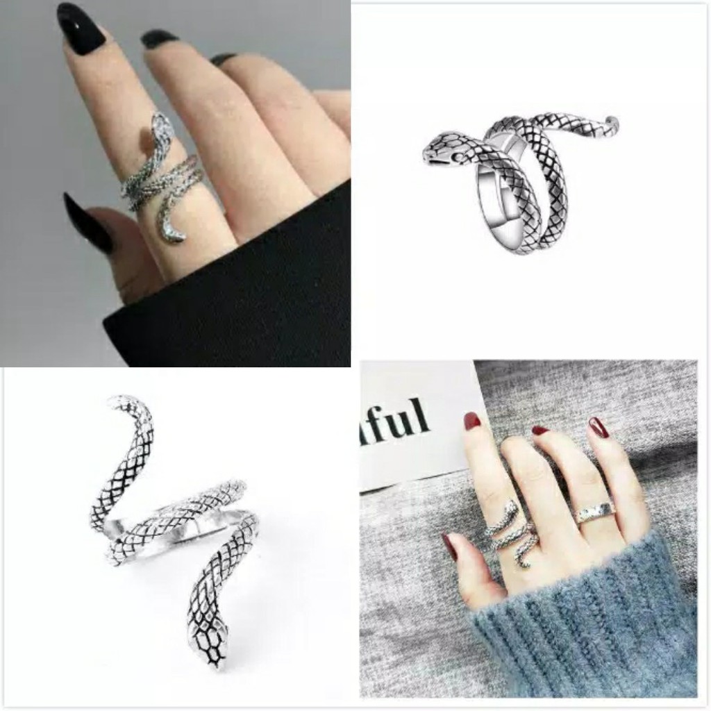 Cincin Model Ular Bahan Alloy Bisa Disesuaikan Warna Silver