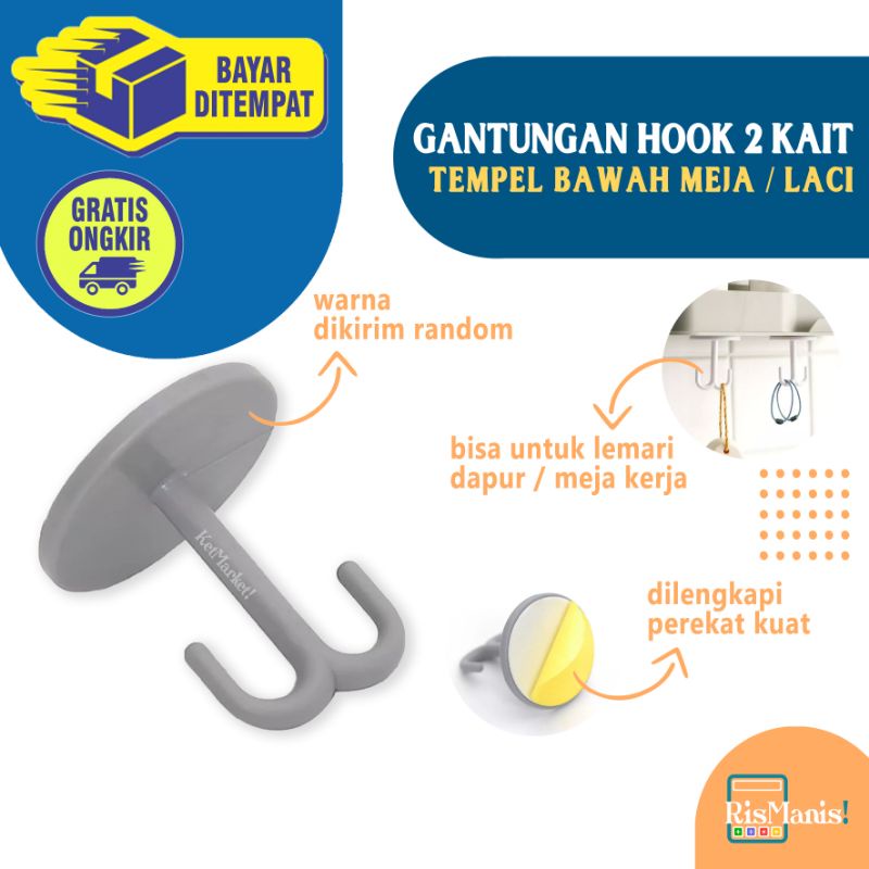 UNDER CABINET HOOKS - Gantungan Tempel Bawah Meja Kerja Hanger 2 Pengait Gantung Laci Lemari Dapur