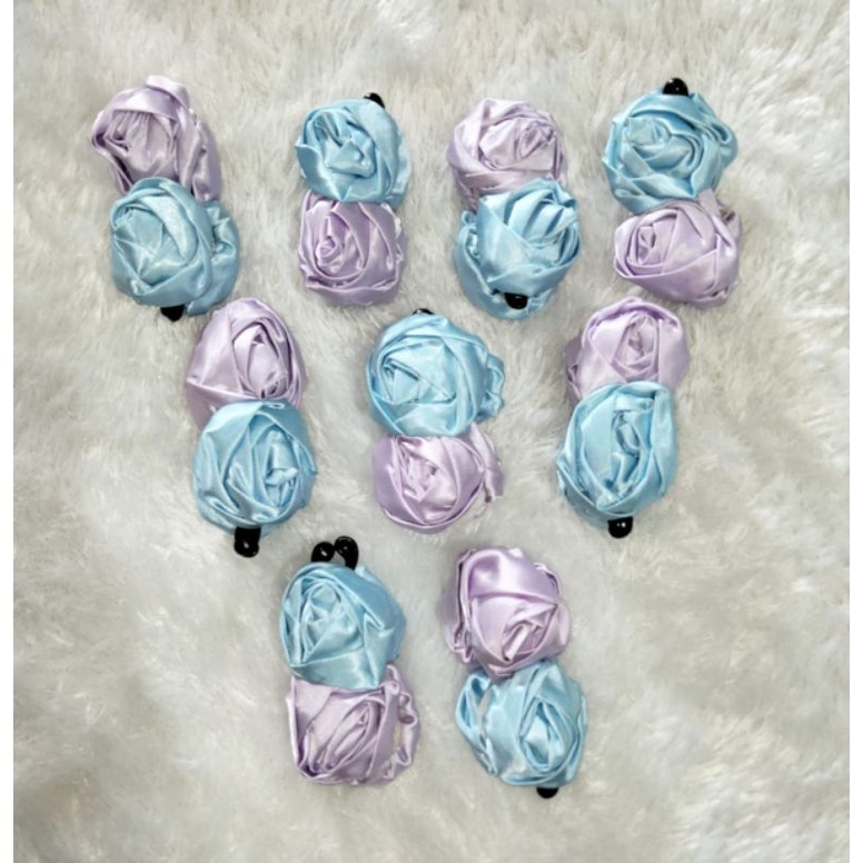 jepit rambut bunga mawar biru pink