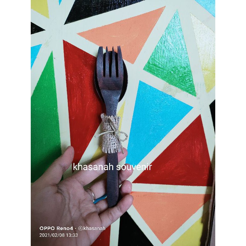 souvenir sendok garpu kayu cekung sablon nama kemas goni
