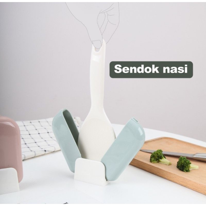 BIGG bangMART  Sendok Nasi Dengan Penutup Otomatis Holder Nasi Tempat Centong Nasi