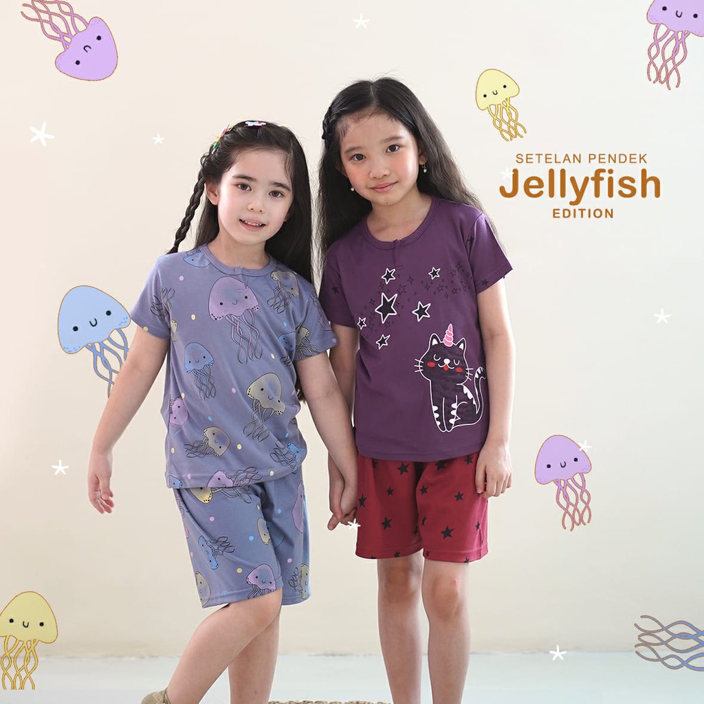 Kazel Piyama Girl Jellyfish Edition - Setelan Lengan Pendek Isi 2