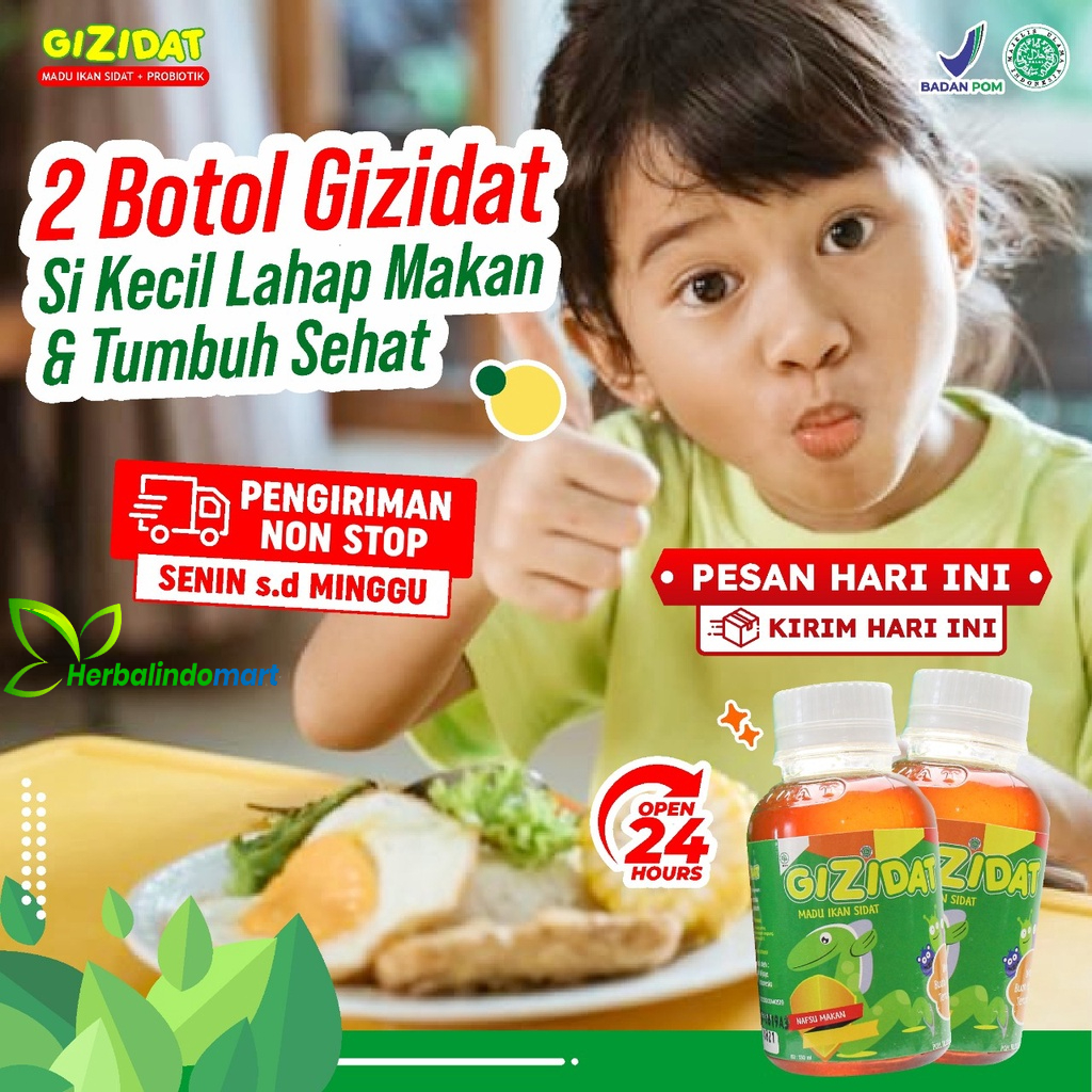 Gizidat - Madu Gijidat Multivitamin Penggemuk Tingkatkan Nafsu Makan Gemuk Badan &amp; Daya Tahan Tubuh Anak &amp; Bayi Perlancar Pencernaan Cerdaskan Otak isi 130ml