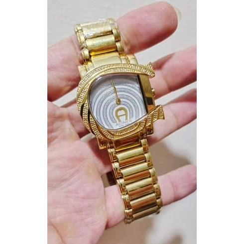 Aigner Lady White Mother of Pearl Gold Plated A31600 (jam bekas quartz)