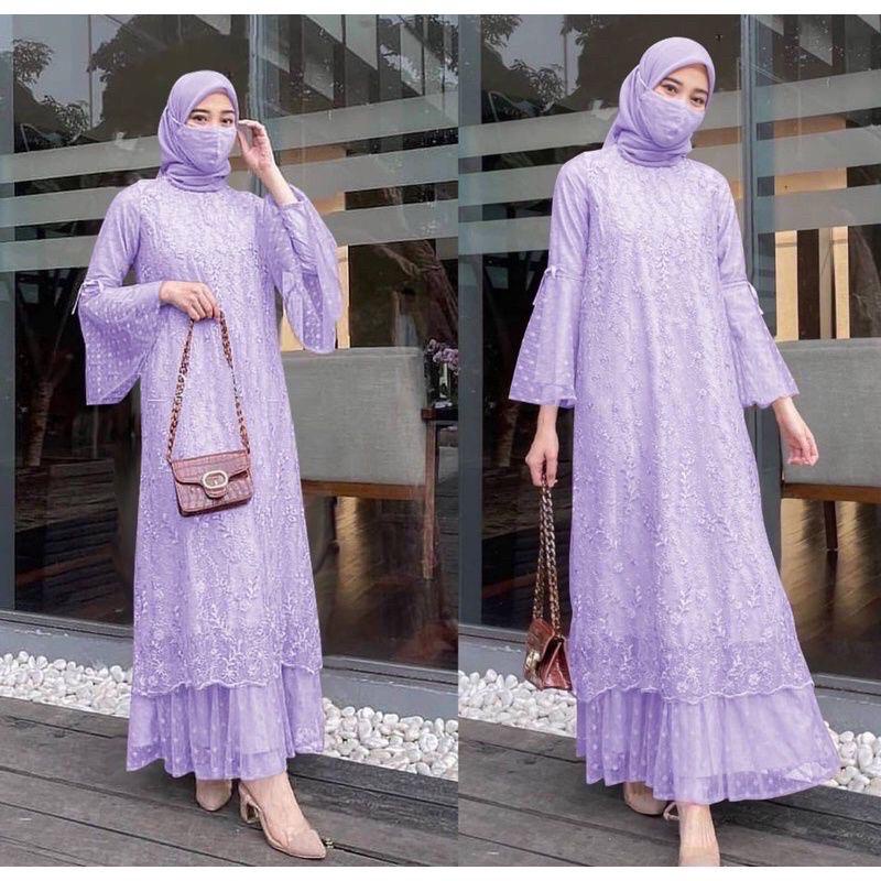 MAXI CEMPAKA AULIA SIZE S/M-L-XL-XXL/GAMIS BRUKAT/DRESS WANITA TILE ONDE POLKADOT/BROKAT TILE MUTIAR