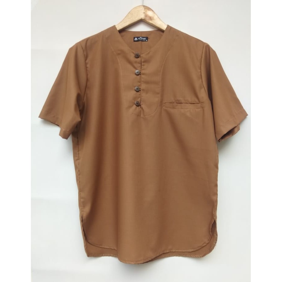 Baju Koko Pakistan Toyobo Pria Lengan Pendek, kurta polos modern casual terbaru-mocca