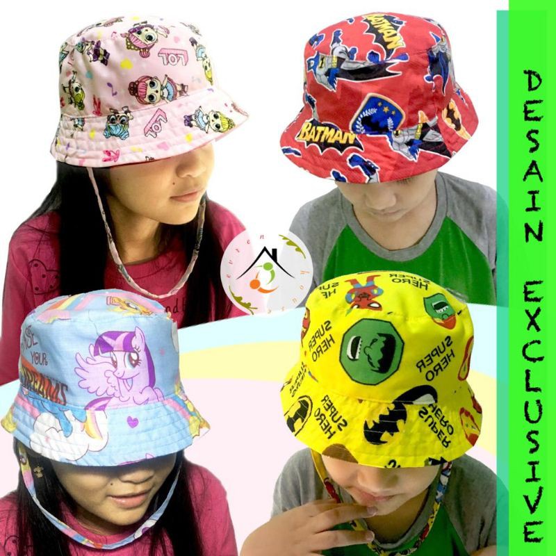 Topi Bucket hat  anak motif kartun ada tali all size