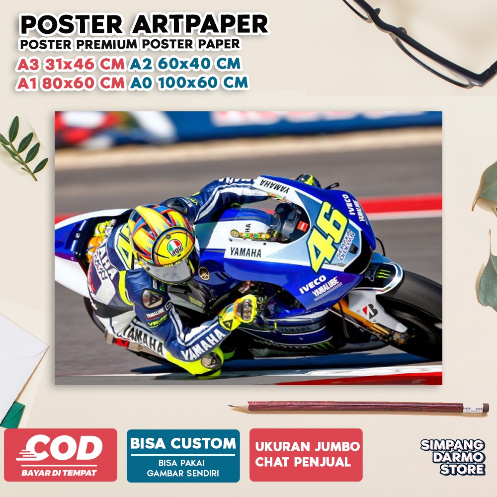 TOKO POSTER DARMO STORE Poster Valentino Rossi VR46 Moto GP Pembalap Legendaris MotoGP Mandalika Paj
