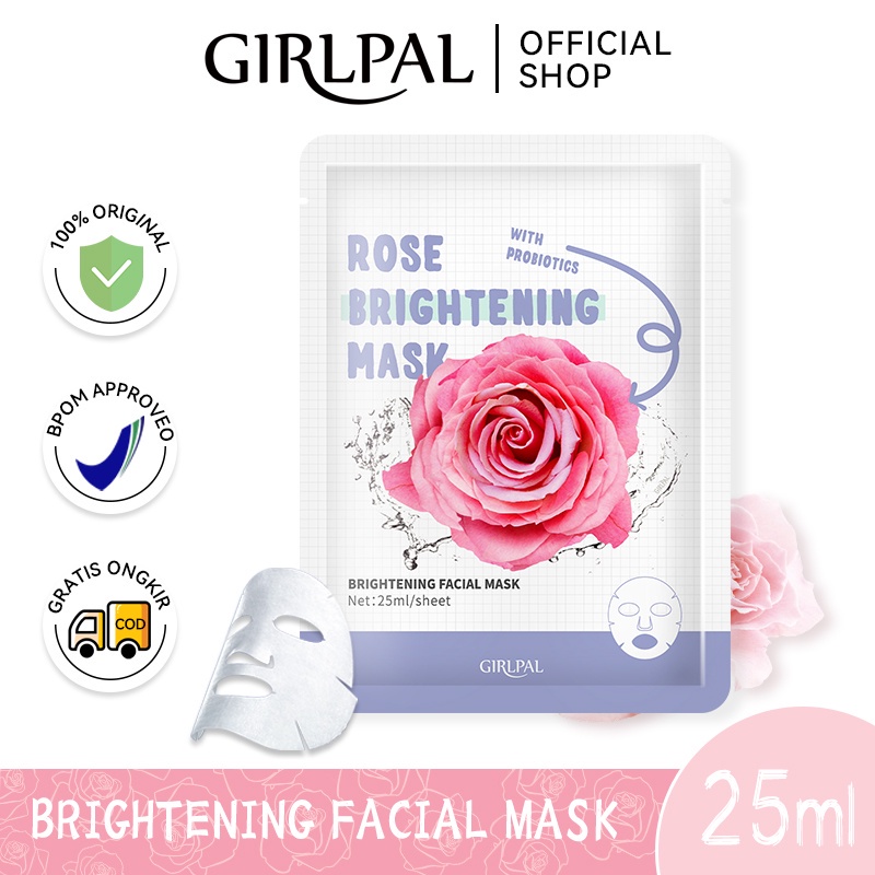 GIRLPAL BRIGHTENING FACIAL MASK Rose Moisturizing Face Mask Brightening Face Sheet Mask Masker Wajah Facial Skincare