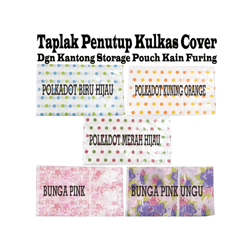 Taplak Penutup Kulkas Cover Dgn Kantong Storage Pouch Kain Furing M510