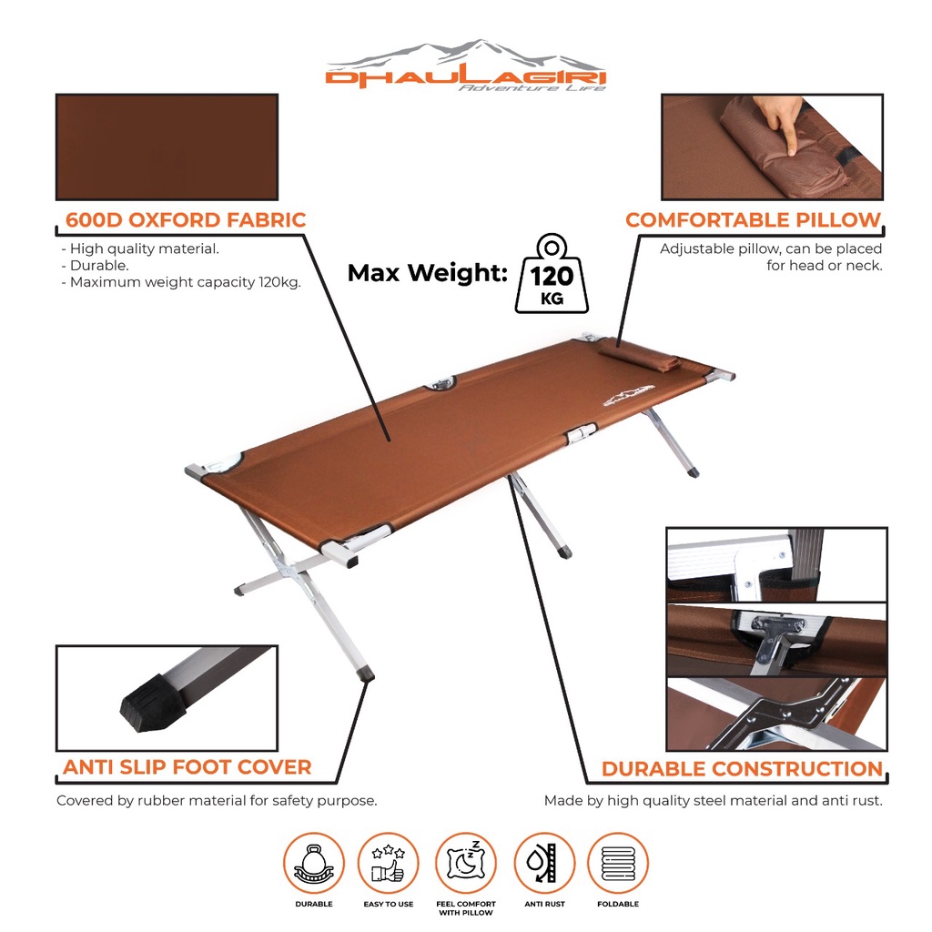 Folding Bed - Alat Tidur Lipat - Velbed Alumunium - Dhaulagiri Folding Bed With Pillow