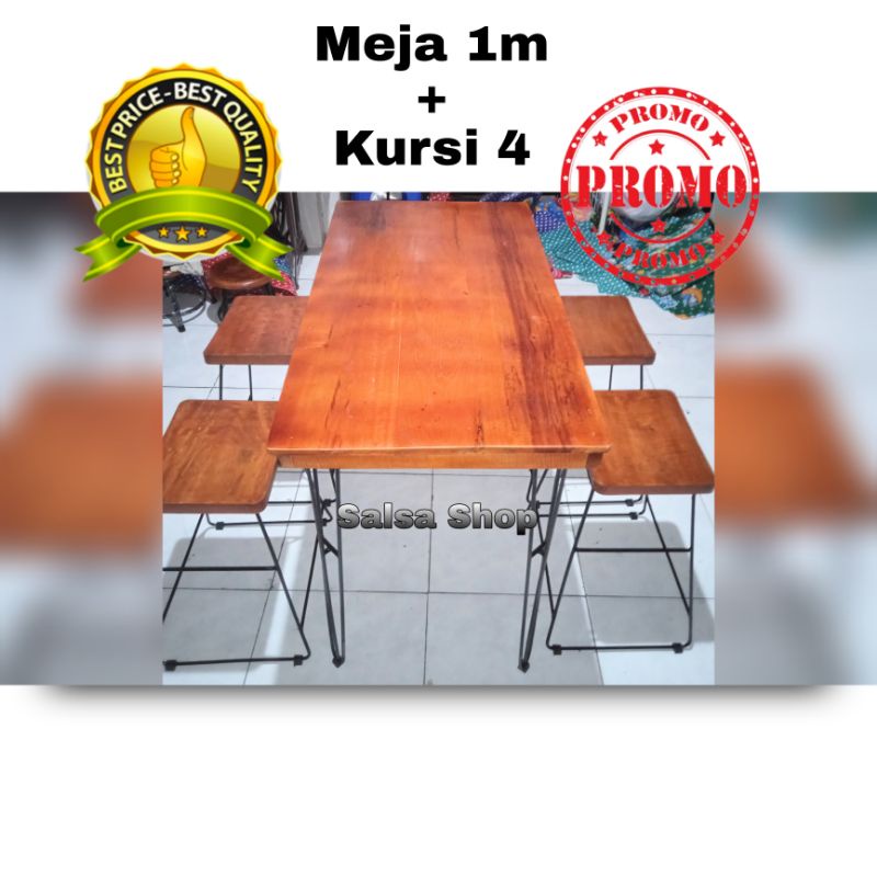1 set meja cafe 100cm meja makan 1 meter meja bar kotak 4 kursi cafe kotak meja cafe persegi kursi c