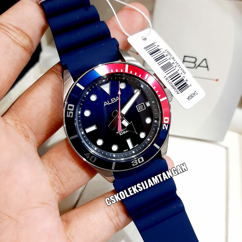 JAM TANGAN PRIA ALBA AG8K21X1 AG8K21 SILVER BLUE PEPSI ORIGINAL BERGARANSI