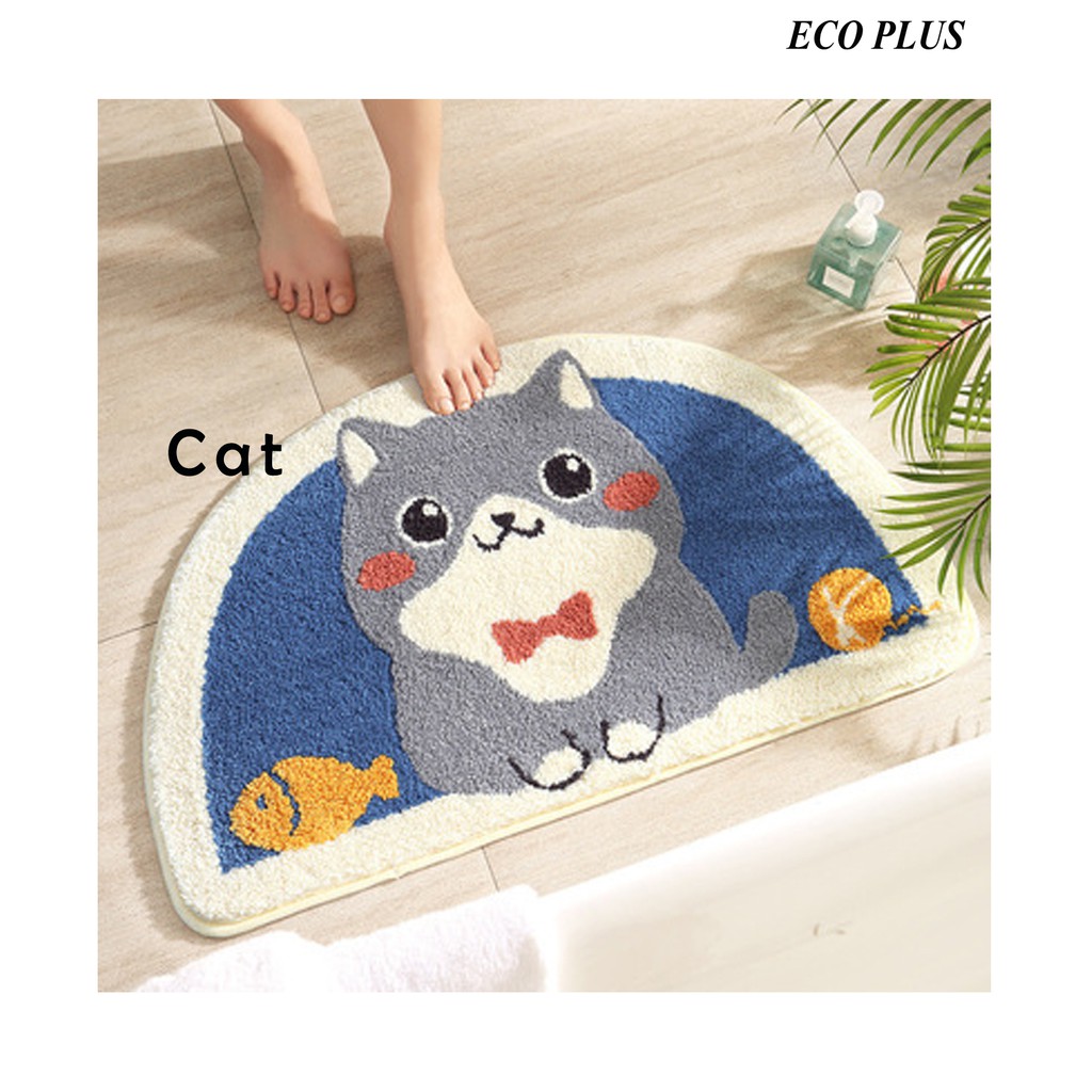 Keset Microfiber anti slip floor Mat carpet Setengah Lingkaran Motif Cat Dog Kucing Anjing