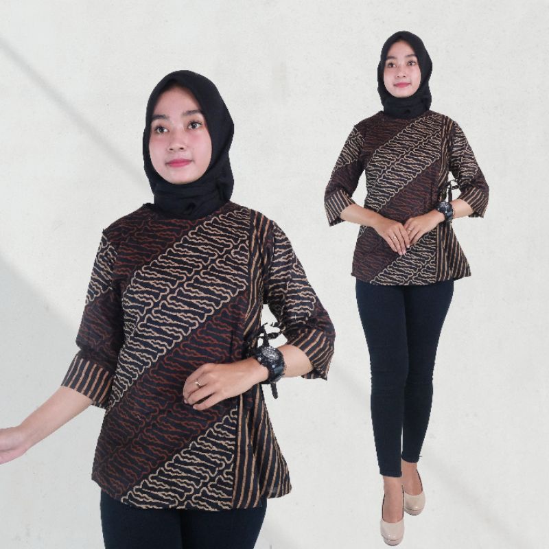 Blus Batik Tali Warna Sogan Lengan 3/4 - Naira Batik