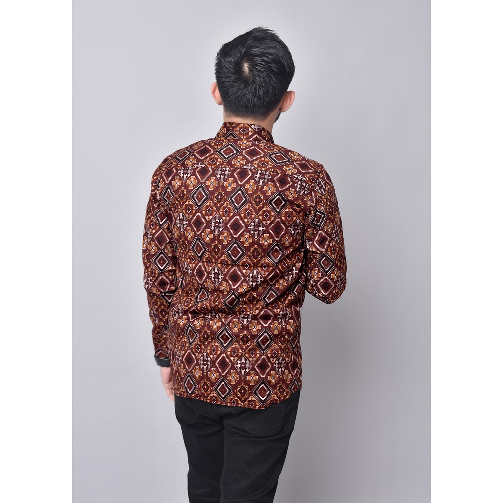 [READY BIG SIZE] Babedo Kemeja Batik Pria Slim Fit Motif Diamond Premium Lengan Panjang