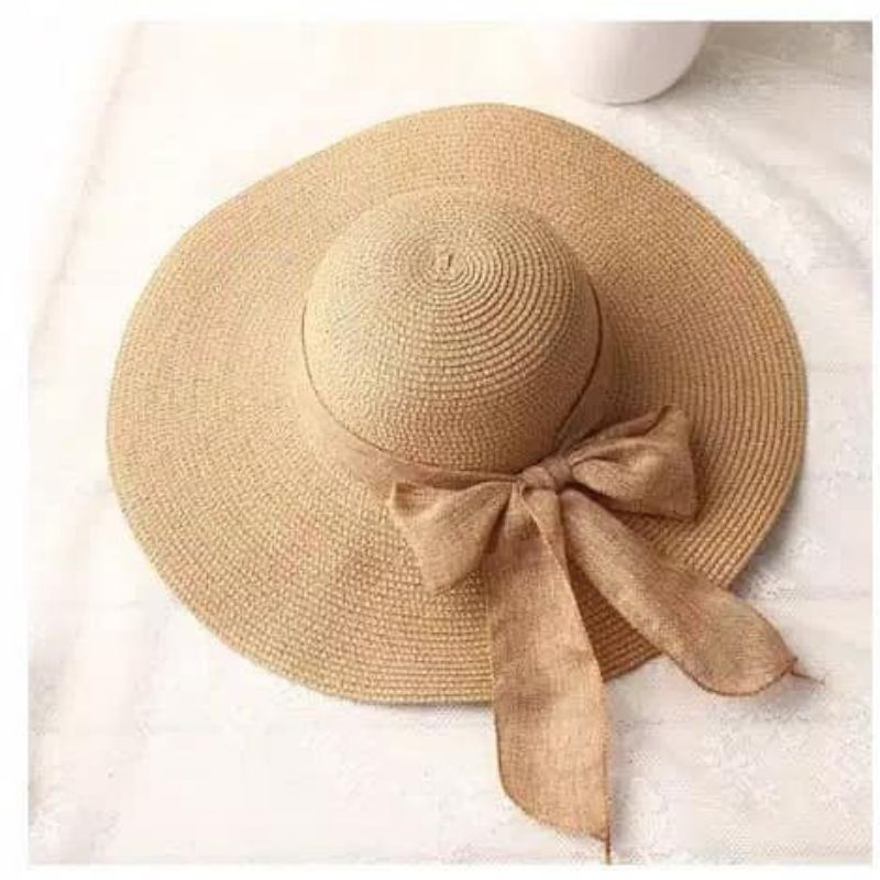 Topi pantai wanita  Dewasa - Topi Pantai Lebar - Pita bintik emas T2-1