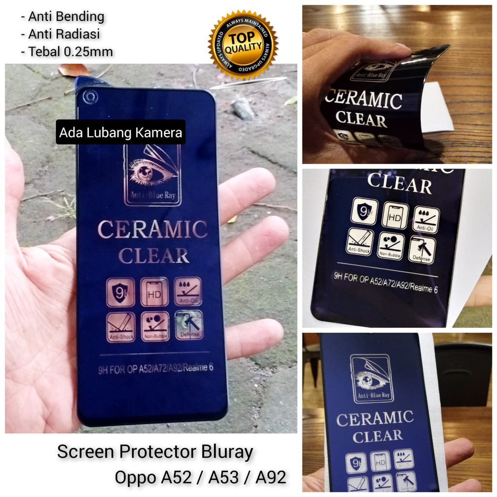 Tempered Glass Oppo A52 A53 A92 Ceramics Screen Protector Anti Blue Radiasi UV Premium Quality