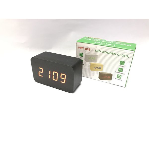 Jam Meja Digital Led Weker &amp; Digital Wood Alarm Clock 012 black red