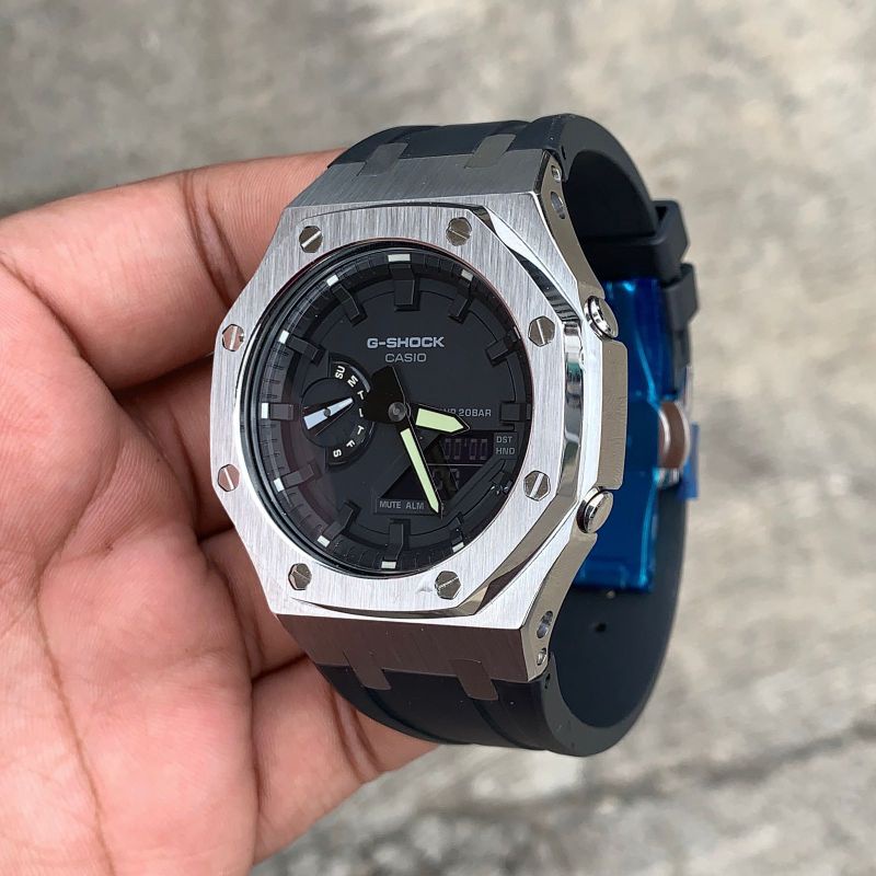 Jam Tangan G-Shock Original GA2100 GA-2100 Oak Custom Strap Rubber dan Bezel Stainless Steel 09