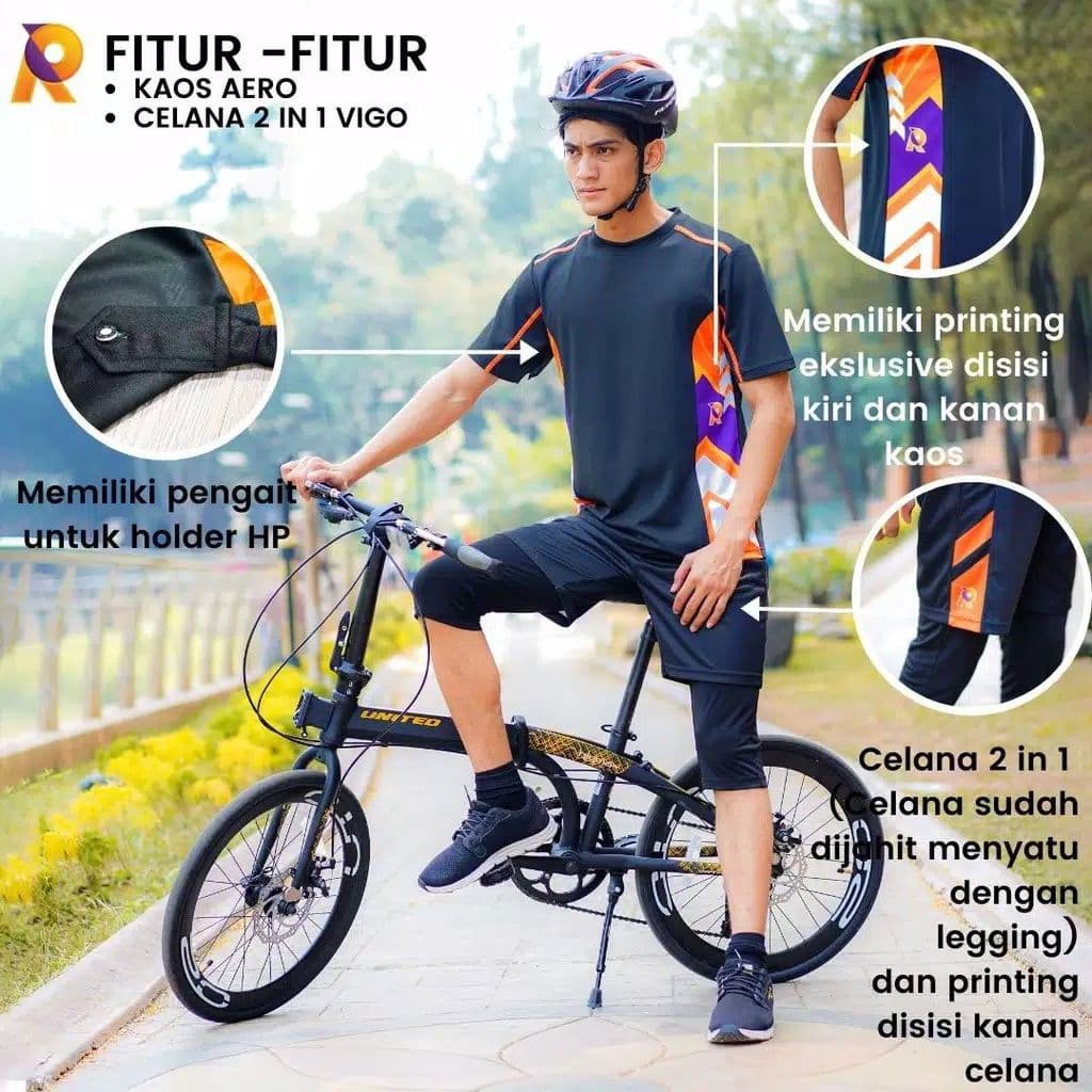 Setelan Olahraga Bersepeda Set, Celana Sepeda Gunung Roadbike Pria Bahan Dry Fit Bisa Set dengan Kao