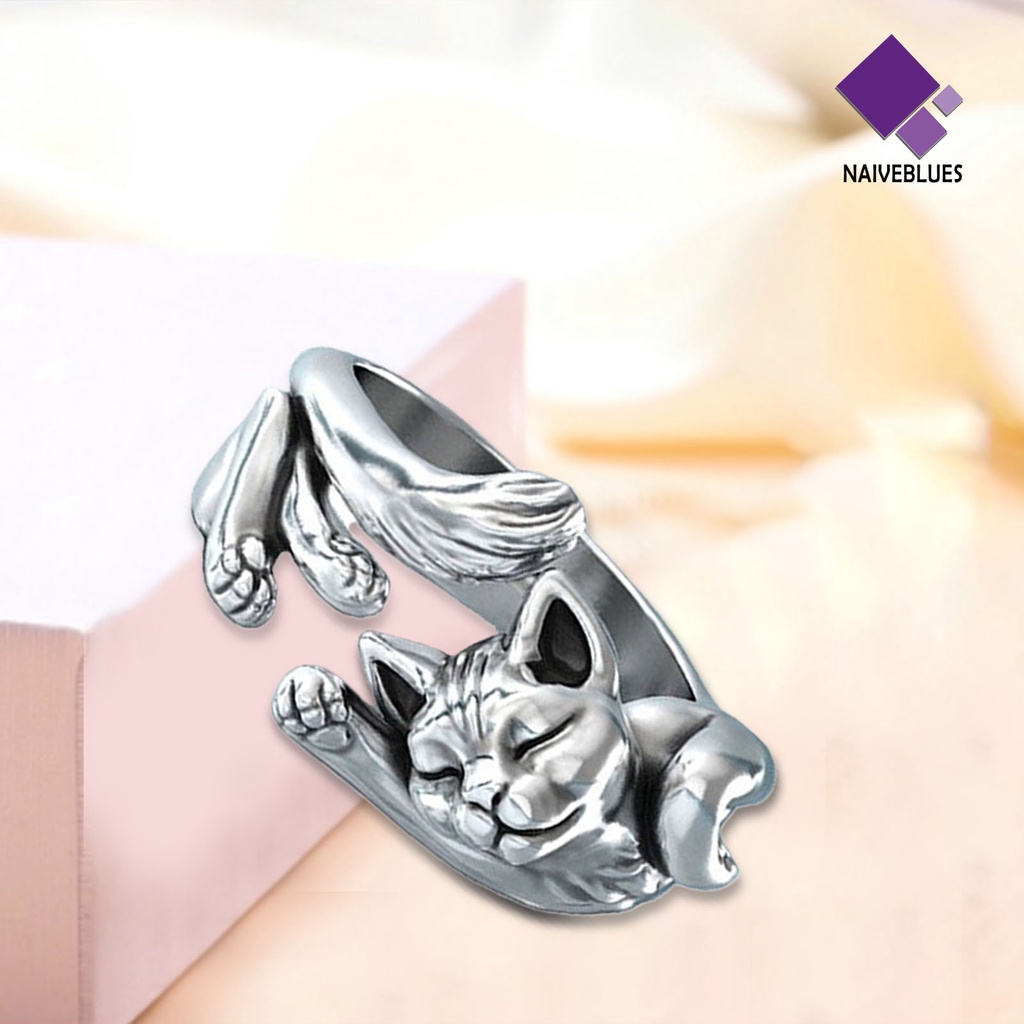 Cincin Model Terbuka Adjustable Desain Kucing Untuk Pernikahan