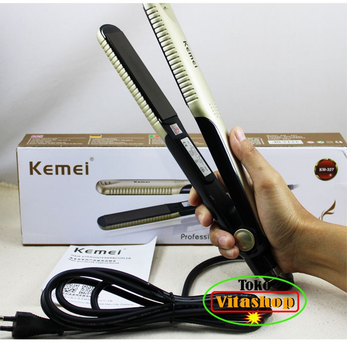 CATOKAN RAMBUT KEMEI KM-327 2IN1 ALAT CATOK PELURUS &amp; CURLY TEMPERATUR