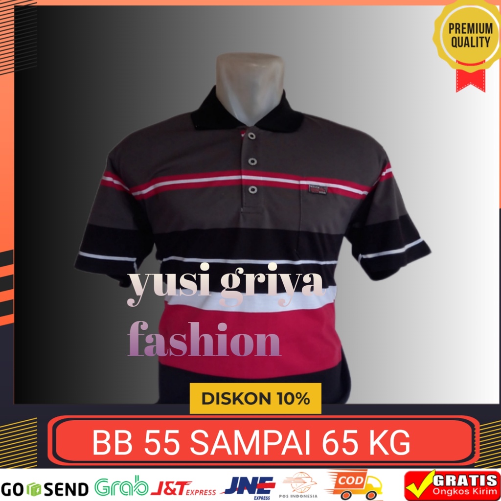 Kaos Kerah polo  lengan pendek pria dewasa usia 30 35 40 50 60 tahun motif strip garis baju bapak be