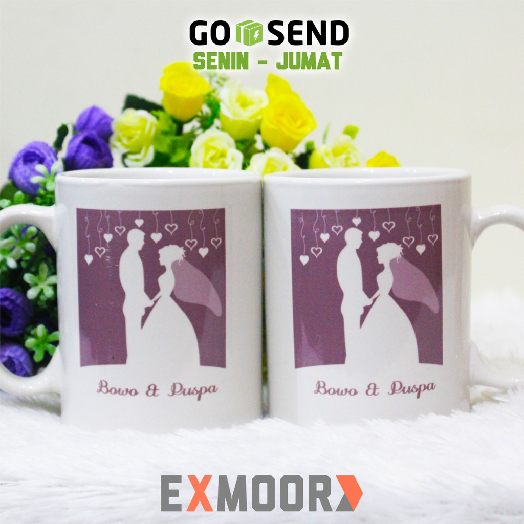 Kado Pernikahan Mug Couple Siluet Pengantin