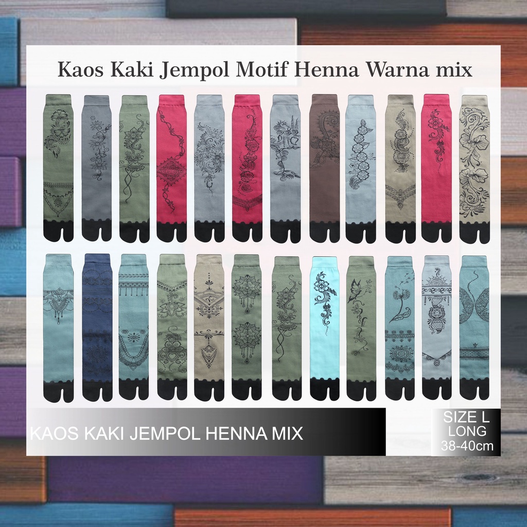 Kakaren Kaos Kaki Jempol Muslimah Motif Henna Warna Limited MIX 12 Pasang
