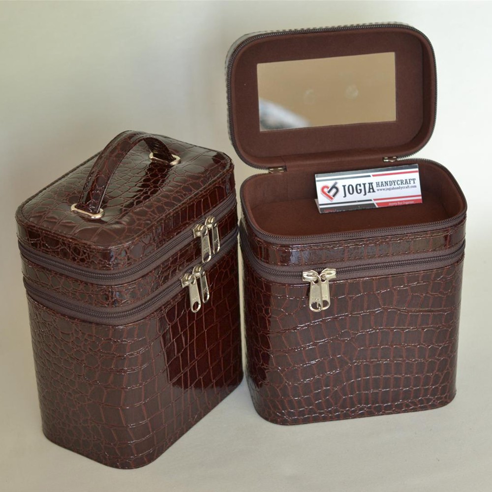 Make Up case Brown Croco / Tempat Kosmetik Double Compartemen