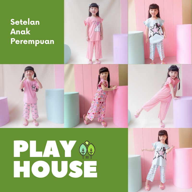 Baju Setelan Rumah Anak Perempuan Celana 3/4 Setcel Santai 4-15 Tahun