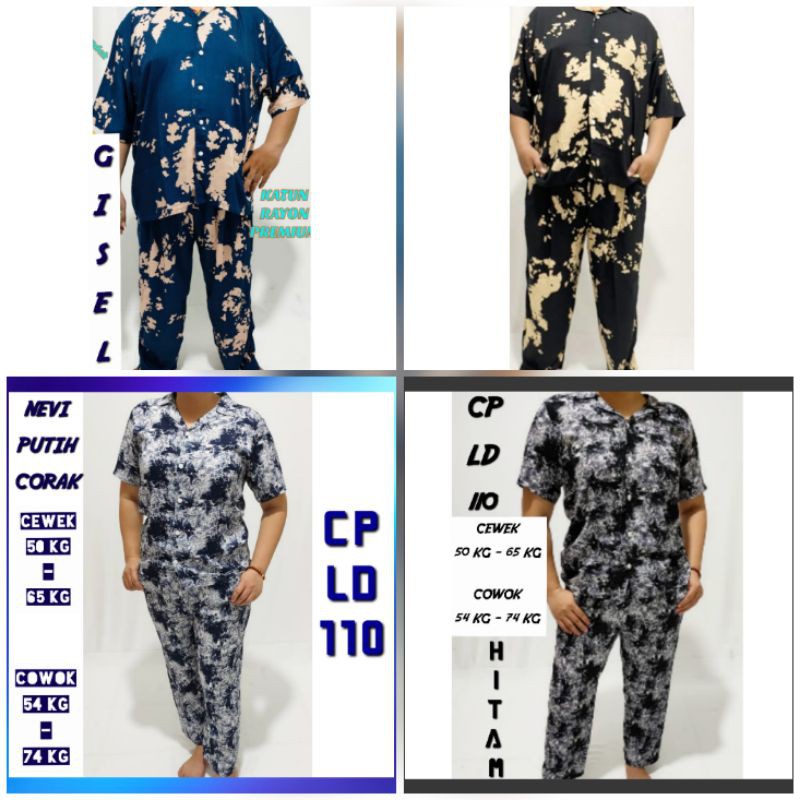 ONE SET RAYON PIYAMA WANITA DEWASA SETELAN CELANA KRAH KEMEJA SET TIE DYE BAJU LENGAN PANJANG