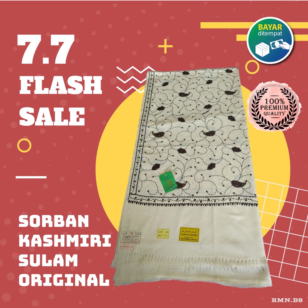 Sorban Panjang Pria Selendang Kashmiri Sulam Original Import India Panjang 2x1 Meter Bahan Poliyeste