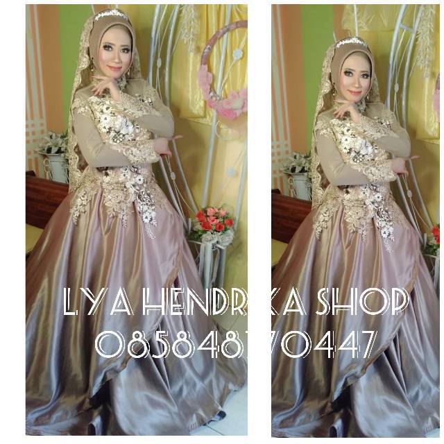 Baju wedding / gaun pengantin mocca+kerudung