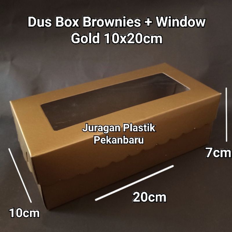 

Box Brownies Gold + Window 10x20 cm | Dus Kotak Kemasan Kue Brownis Bolu Snack Emas Transparan