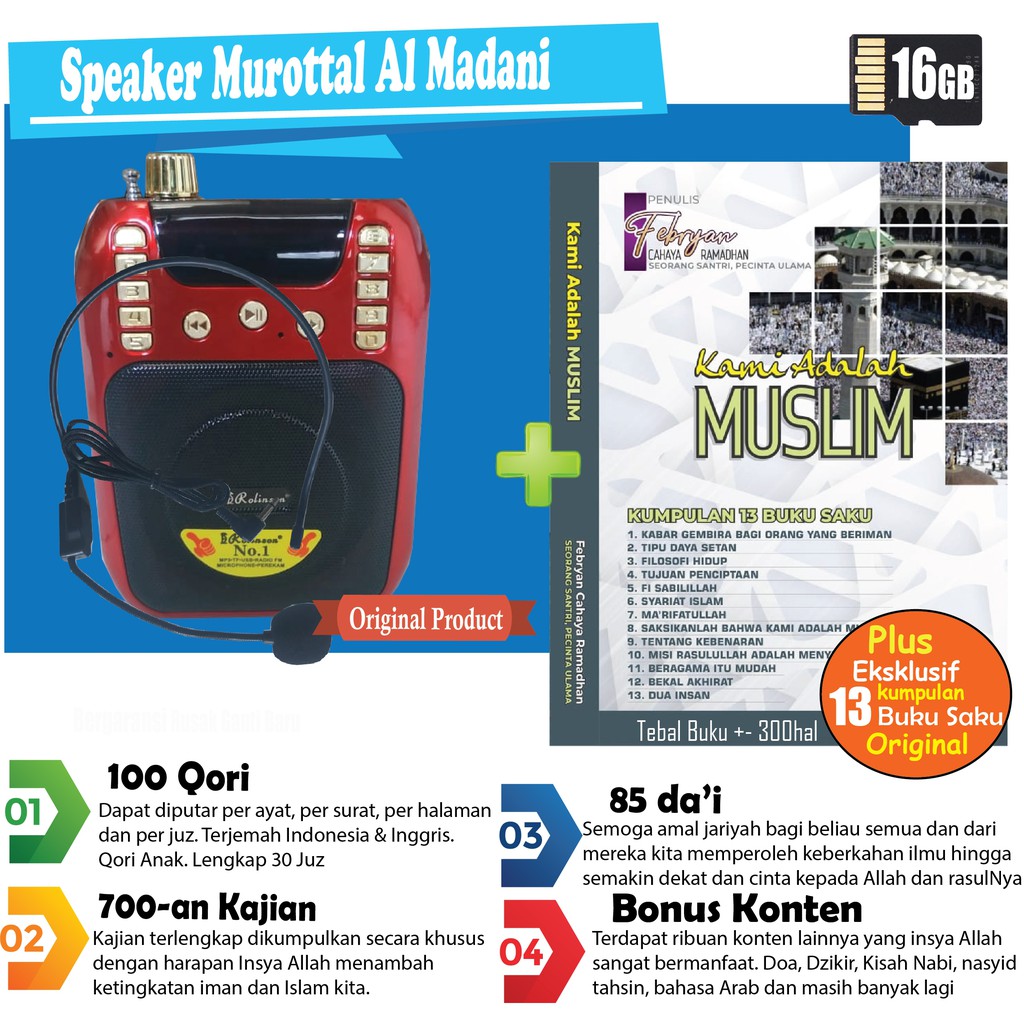 [Bundling] Speaker Murottal Al Quran Alquran + Buku Islam (Bisa Rekam & Pengeras Suara Bonus Mic)
