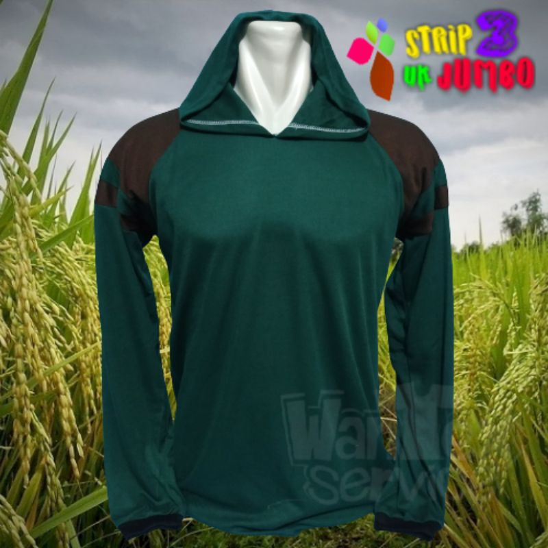 Kaos Kelompok Tani,(JUMBO Hijau Botol), Kaos Sawah, Kaos Proyek, Lengan Panjang, STRIP JUMBO